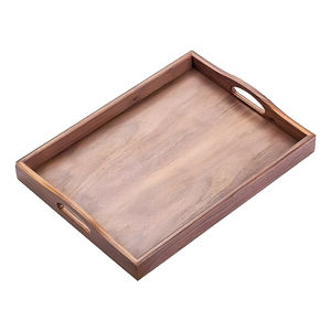 Plateau de service rectangulaire en bois de qualité supérieure, décoratif et simple, avec poignées, couleur bois brun, pour hôtels, restaurants, utilisation de service. - Product Image 1
