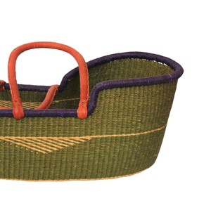 Panier à langer moderne en jonc de mer vert, avec panier à langer pour enfant en rotin et sangles en cuir - Product Image 2