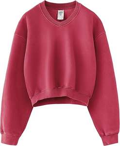 Custom OEM Women's Fleece Cropped Hoodie & sweatshirt Long Sleeve Pullover with <b>Raw</b> Hem Logo & Color Designs sweatshirts sets - Product Image 3