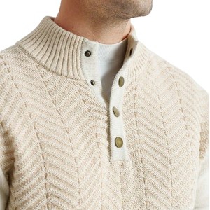 Suéter de punto chevron para hombre, cuello alto, cierre de botones, texturizado, manga larga, otoño, hecho a máquina, 100% poliéster, venta al por mayor - Product Image 5