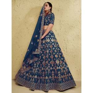 Fascinating Blue Sequins Silk <b>Wedding</b> Lehenga Choli - Product Image 1