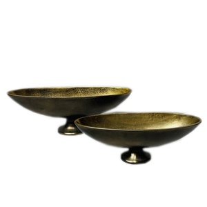 Western Gold Pedestal Bowl for Cast Aluminium Footed Handmade Non-Toxic Oval Polished Fruit Bowls Dinnerware <b>Plate</b> Dish - Product Image 3