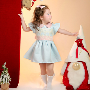 พร้อมส่ง ชุดเด็กผู้หญิง ผ้าทาฟต้า คอปีเตอร์แพน แต่งลูกไม้ ขายส่ง MOQ ต่ำ- Koko San 04 - Product Image 5