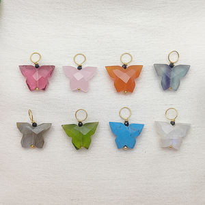 จี้รูปผีเสื้อประดับมูนสโตนสีรุ้งธรรมชาติ |   อุปกรณ์ทำเครื่องประดับพลอยแกะสลักด้วยมือ |   ตัวเชื่อมต่อขายส่ง - Product Image 2