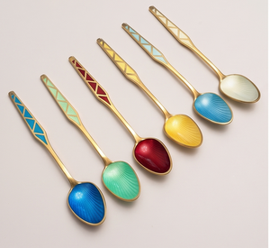 Elegant Gold Plated Tea Spoons Set With Colorful Enamel Handles And <b>Mirror</b> Finish Modern Design Durable Cutlery For Kitchen Use - Product Image 1