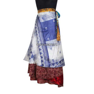 2 Layer <b>Beach</b> Wrap Skirts Women Wear Vintage Silk Sari Long Length Wrap Around Skirt 2 Layer Reversible Saree Bohemian <b>Magic</b> - Product Image 1