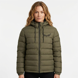 Chaqueta con Capucha Verde Oliva para Hombre con Logotipo Bordado, Abrigo Casual de Invierno Cortavientos, Corte Regular, Cierre de Cremallera - Product Image 4