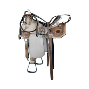 Uitzonderlijk vakmanschap, hoogwaardig duurzaam leer, bruin glasvezel/houten western barrel racing zadelset voor paarden - Product Image 1