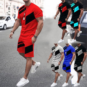 Nouveaux ensembles d'été personnalisés avec logo imprimé, 2 pièces, ensembles décontractés pour hommes, shorts, t-shirt à manches courtes boutonné, ensembles d'été pour hommes - Product Image 3