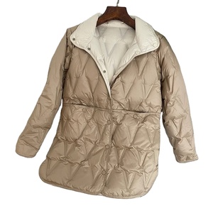 Veste en duvet Femmes Automne Hiver Manteaux mi-longs en duvet de canard blanc clair 2024 Stand Collar Reversible Puffer Jacket Loose Casual - Product Image 6