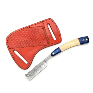 Navaja de Afeitar Recta Multifuncional de Acero de Damasco Tradicional Hecha a Mano, Personalizada OEM, de 7 Pulgadas, con Funda de Cuero para Barberos, Ideal para Regalo - Product Image 1