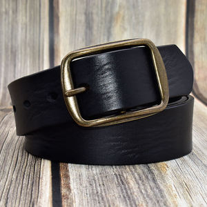 Ceinture vintage en cuir véritable, couleur unie, boucle à ardillon rectangulaire en cuivre, durable, style décontracté, en cuir de vachette - Product Image 4