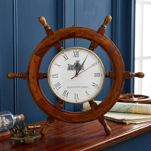Horloge murale en bois de qualité supérieure en forme de roue de bateau, horloge nautique pirate, décoration de maison de plage, décoration de maison côtière, horloge décorative maritime vintage - Product Image 5
