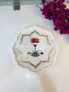 Handcrafted Marble Polished Modern Flower Design Plate High Quality Beautiful Home And <b>Kitchen</b> <b>Decor</b> - Product Image 3