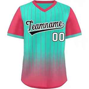 Maillot de baseball imprimé respirant et à séchage rapide de haute qualité, col en V, manches courtes, 100 % polyester, unisexe, antibactérien - Product Image 1