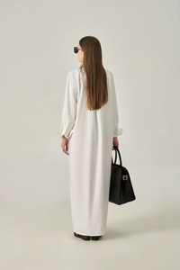 Robes d'été amples et décontractées en polyester et coton rayé, col rabattu, taille souple, manches classiques, respirantes, style minimaliste - Product Image 3