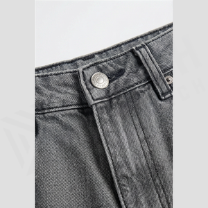 Pantalon en jean taille haute à jambe large pour homme, en coton délavé, coupe ample, style décontracté, couleur gris, collection automne - Product Image 4
