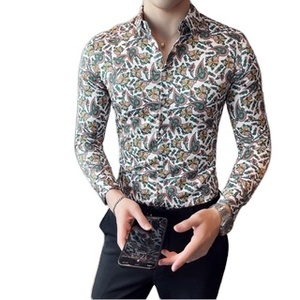 Chemise décontractée à manches longues pour homme, imprimé floral, col rabattu, tissu popeline, style été - Product Image 3