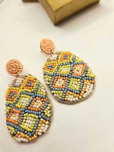 Boucles d'oreilles pendantes en perles et sequins rose vif avec pompon, motif lapin, pour Pâques, pour filles, 2026 - Product Image 4