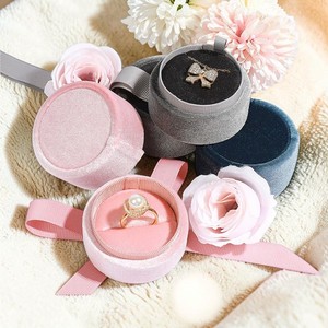 Luxury Velvet Jewelry <b>Gift</b> <b>Box</b> with Ribbon for Ring <b>Earrings</b> Pendant Wedding Packaging - Product Image 1