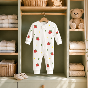Mameluco de Manga Larga Unisex para Bebé, 100% Algodón Interlock |   Protector de barbilla con cremallera bidireccional, puños elásticos, estampado de fresas, para todas las estaciones - Product Image 4
