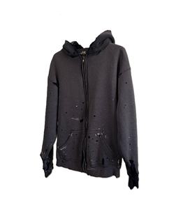 Sudadera con capucha y cremallera para hombre, estilo vintage, azul marino, desgastada, con salpicaduras de pintura, oversize, estilo streetwear grunge - Product Image 1