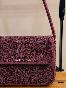 Luxury Handmade Durable Burgundy Floral Embroidery Beaded Shoulder Bag for Women Evening Clutch <b>Handbag</b> Magnetic Snap - Product Image 5
