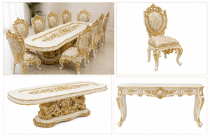 Classical Palace Inspired Carved <b>Dining</b> Room Furniture 10 Seater Ornate White Gold Inlay Oval <b>Dining</b> <b>Table</b> <b>with</b> Carved <b>Chairs</b> - Product Image 6