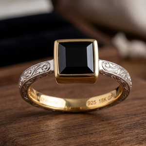 Black Onyx Square Cut <b>Ring</b> 10mm 925 Sterling Silver 18K Gold Plated Handmade Jewelry Men Jewellery Gift for Husband - Product Image 4