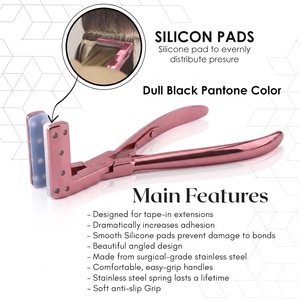 Pince professionnelle pour pose d'extensions capillaires, outil de scellage pour extensions à bandes avec patins en silicone, ouverture facile, conception à ressort, en acier inoxydable - Product Image 3