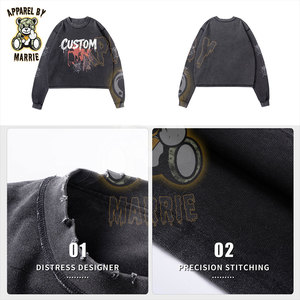 Sudadera de Algodón Grueso con Lavado Ácido de Alta Calidad para Hombre, OEM, Marca Privada, Cuello Redondo, Venta al por Mayor, Ropa Urbana - Product Image 5