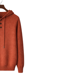 Sudadera con Capucha Personalizada para Hombre, Color Naranja Quemado, Tejido de Punto, Cierre de Tres Botones, Mezcla de Algodón Suave, Cálida para Invierno, Estilo Casual Urbano, OEM - Product Image 2