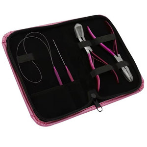 Kit professionnel d'extensions de cheveux en acier inoxydable avec pinces à extensions de haute qualité, outil à boucles, aiguille à crochet, ciseaux - Product Image 1