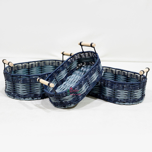 Oval Natural Rattan Storage <b>Baskets</b> With Wooden Handles Rustic Multi-Purpose Neatening <b>Basket</b> Set - Product Image 2