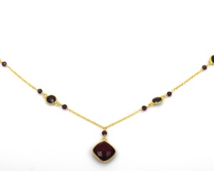 Natural Garnet 18K Rose Gold Plated Sterling Silver Octagon Cut Link Chain Necklace-Bohemian Style Unisex Women's Jewelry - Product Image 1