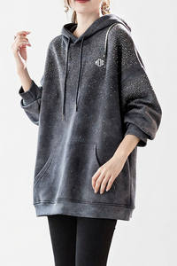 Sudadera con Capucha Personalizada para Mujer, 100% Algodón Lavado, Estilo Oversize, con Pedrería, Hombros Caídos, Estilo Casual, Proveedor OEM - Product Image 3