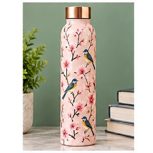 Fluid Art Copper <b>Water</b> <b>Bottle</b> Copper Lid Portable Travel Drinkware Modern Design Blue Gold <b>White</b> - Product Image 5