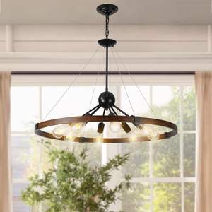8-<b>Light</b> Retro Farmhouse Chandelier Walnut & Black Iron Finish Kitchen/Living/Dining <b>Rooms</b> No Bulbs Included New SKU W1340P206642 - Product Image 3