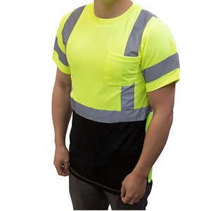 High Visibility Reflective Safety T-Shirt <b>Men</b> Neon Yellow Workwear Short Sleeve Construction Shirt with Pocket Two Tone Top - Product Image 3