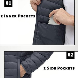 Water Resistant Windproof 100% Nylon Stand <b>Mens</b> Puffer <b>Jacket</b> Hood Quilted Winter Coat Outdoor Sports OEMODM Custom Branding - Product Image 3
