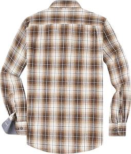 เสื้อเชิ้ตผ้าสักหลาดลายตารางสีน้ำตาลสำหรับผู้ชาย แขนยาว ผ้าฝ้าย สไตล์ลำลอง ติดกระดุม รับผลิตแบบ OEM แบรนด์ส่วนตัว สั่งซื้อจำนวนมาก ราคาโรงงาน - Product Image 2