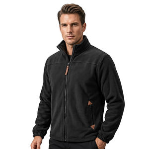 Veste en polaire noire pour homme, col montant, fermeture éclair, coupe décontractée, vêtement d'hiver, 100% polyester tricoté uni, Bangladesh - Product Image 3