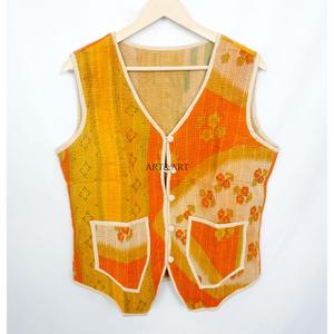 Handmade Traditional Vintage <b>Kantha</b> Vest <b>Jacket</b> Knitted 100% Pure Cotton Open Design Breathable Eco-Friendly Quick Dry - Product Image 5