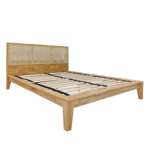 Furniture OEM/ODM for reseller Japanese Joinery Wooden <b>Beds</b> <b>Frame</b> Rattan Headboard Minimalist <b>Platform</b> <b>Bed</b> Vietnam Manufacturers - Product Image 2
