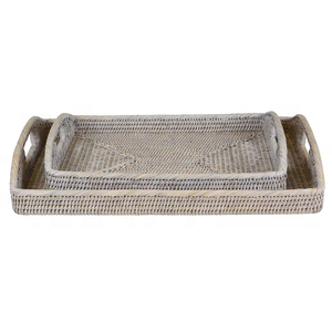 Venta caliente decoración del hogar biodegradable PC mimbre bandeja para servir con asas superior estándar tejido a mano cesta de servicio y almacenamiento - Product Image 1