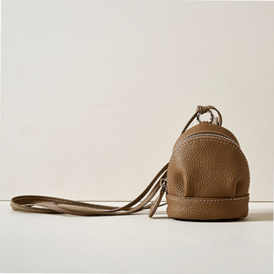 Brown Leather <b>Mini</b> <b>Crossbody</b> <b>Bag</b> Barrel-shaped Zipper Closure Minimalist Style Unisex Daily Use - Product Image 4