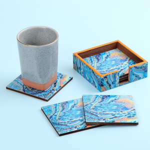 Posavasos de corcho al por mayor, posavasos de madera sobre estampado para servir té, Juego de 4 piezas, accesorios de cocina, posavasos de resina - Product Image 2