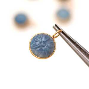 Natural Blue Opal Flower Pendant 925 Sterling <b>Silver</b> Gemstone Jewelry Hand Carved Blue Opal <b>Charm</b> Natural Stone Pendant Jewelry - Product Image 2