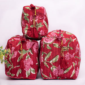 Juego de Bolsas de Maquillaje de Algodón con Estampado Floral, Ecológicas, Colgantes, para Mujer, Portátiles, de Gran Capacidad, para Guardar Cosméticos de Viaje - Product Image 2