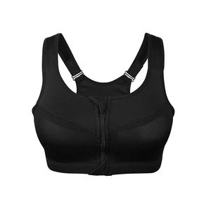 สปอร์ตบราสีดำสำหรับผู้หญิง ดีไซน์แบบ Racerback ซิปด้านหน้า รองรับระดับปานกลาง ชุดโยคะไร้ตะเข็บ แต่งดีเทลตะเข็บตัดสี - Product Image 1